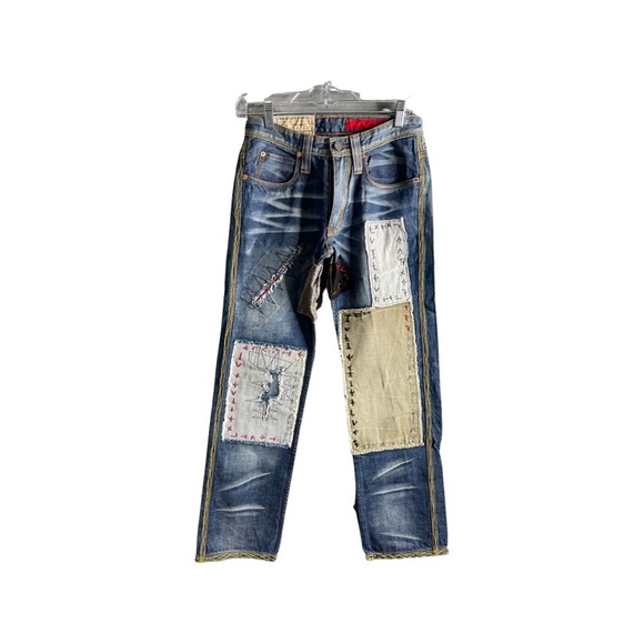 Tough JeanSmith vintage men size 28 patchwork embellished/whiskering jeans - Picture 5 of 12